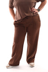 Joggings broek met elastieken band bruin