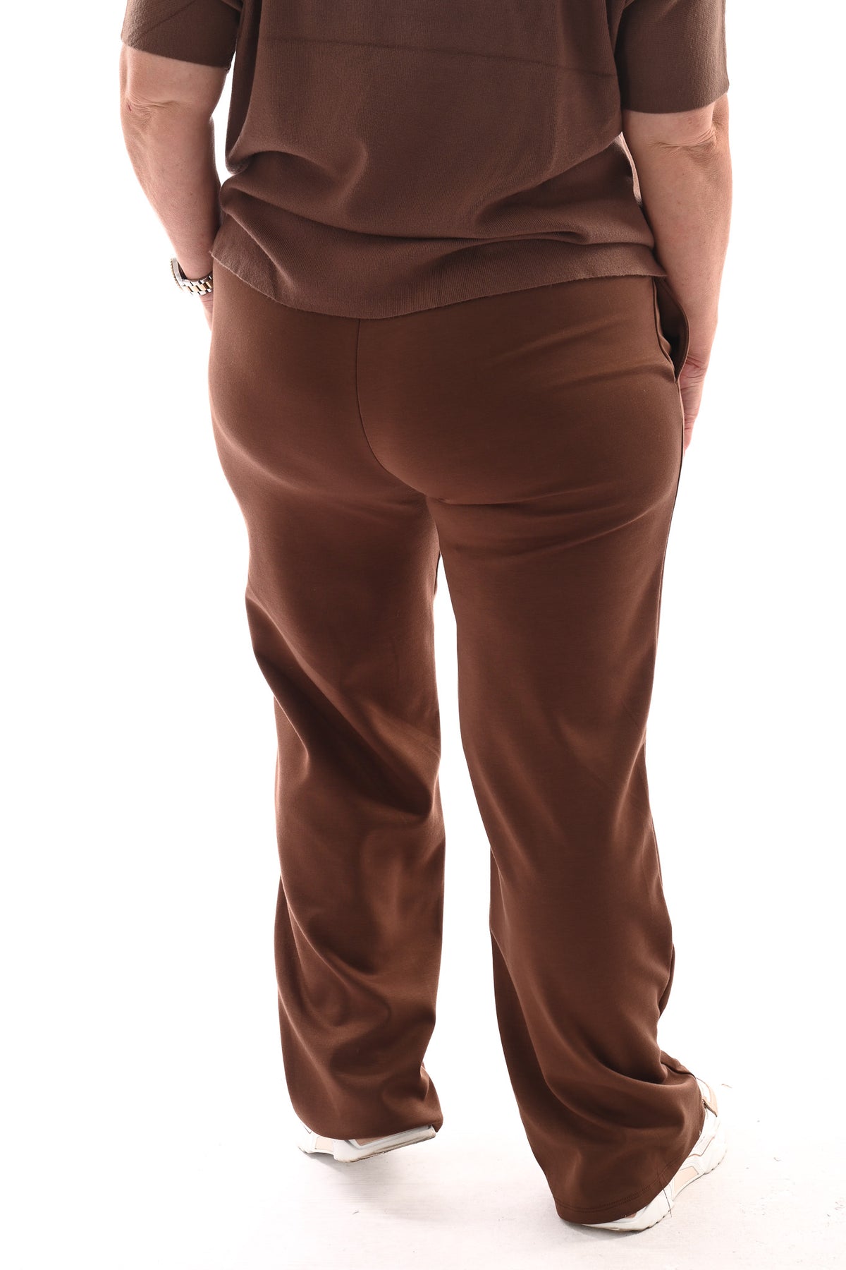 Joggings broek met elastieken band bruin