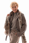 Leren biker jack met rits beige