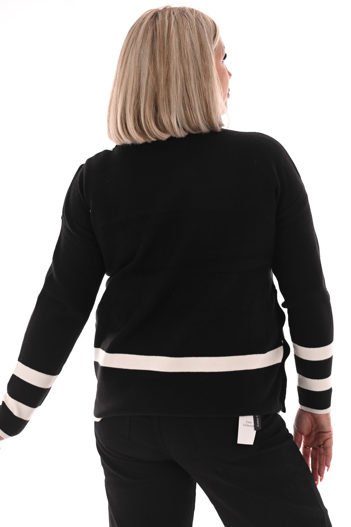 Trui met streep en knopen zwart