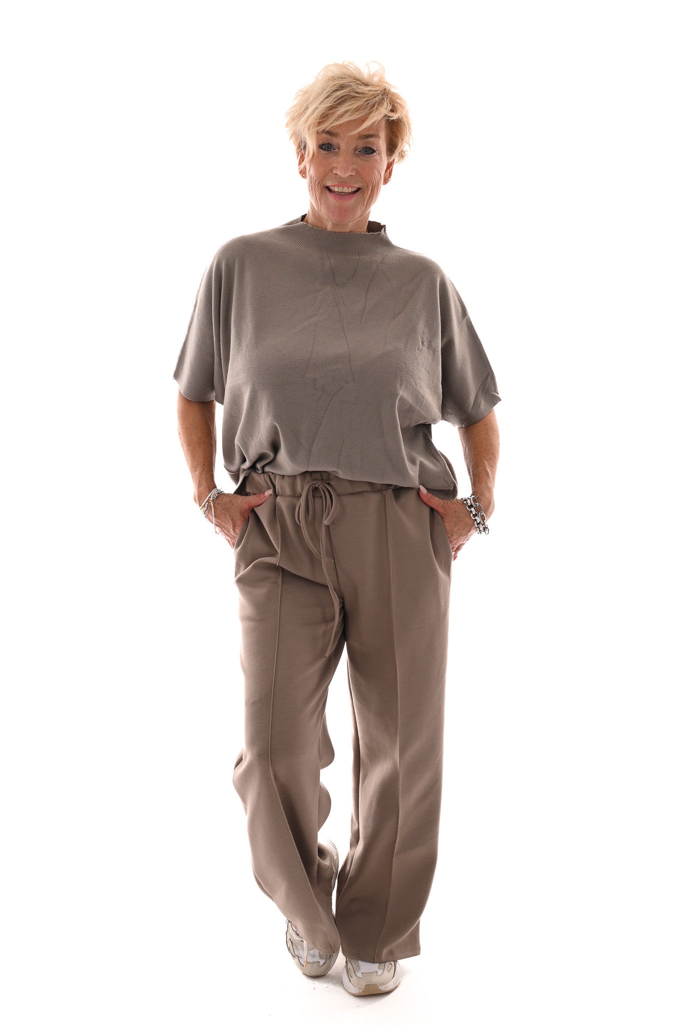 Joggings broek met elastieken band beige