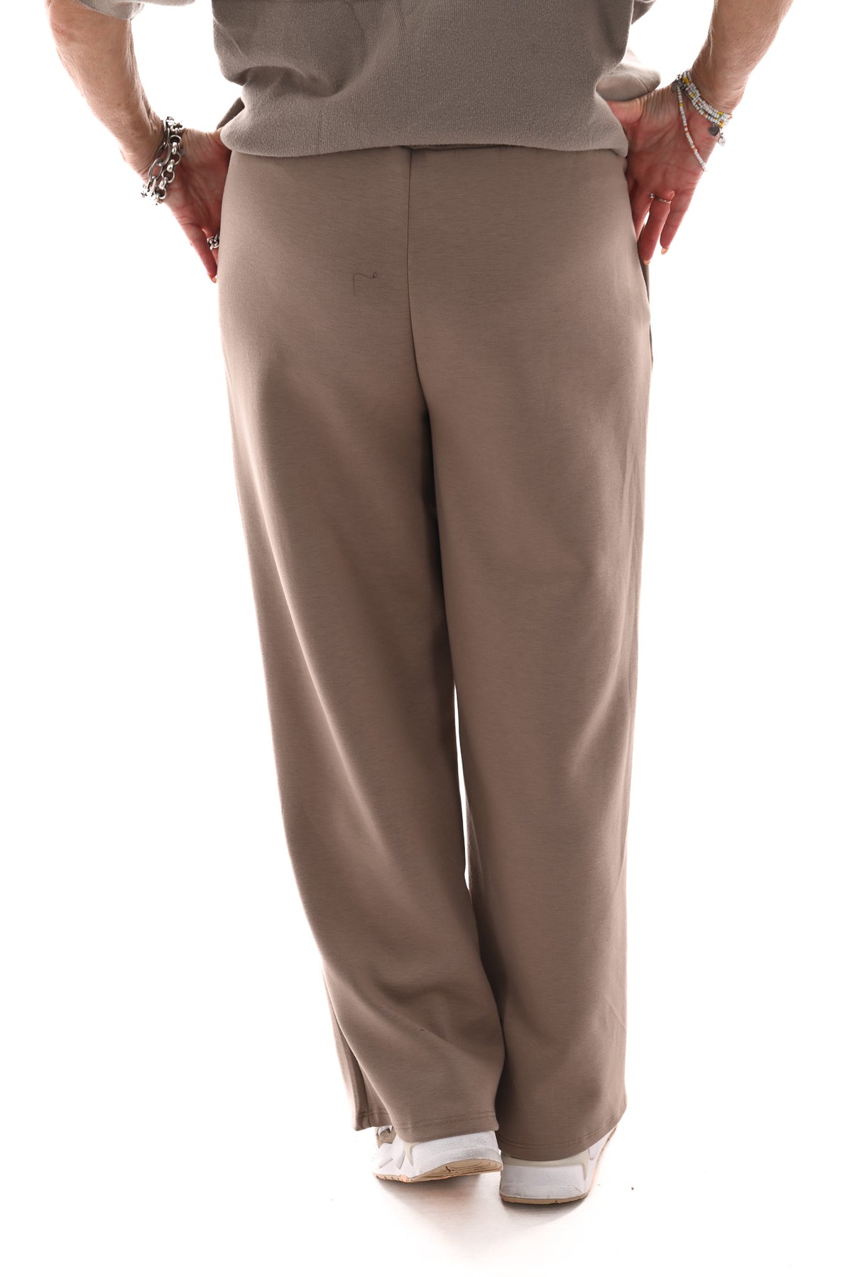 Joggings broek met elastieken band beige