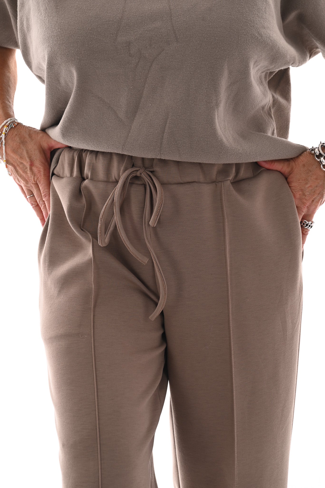 Joggings broek met elastieken band beige