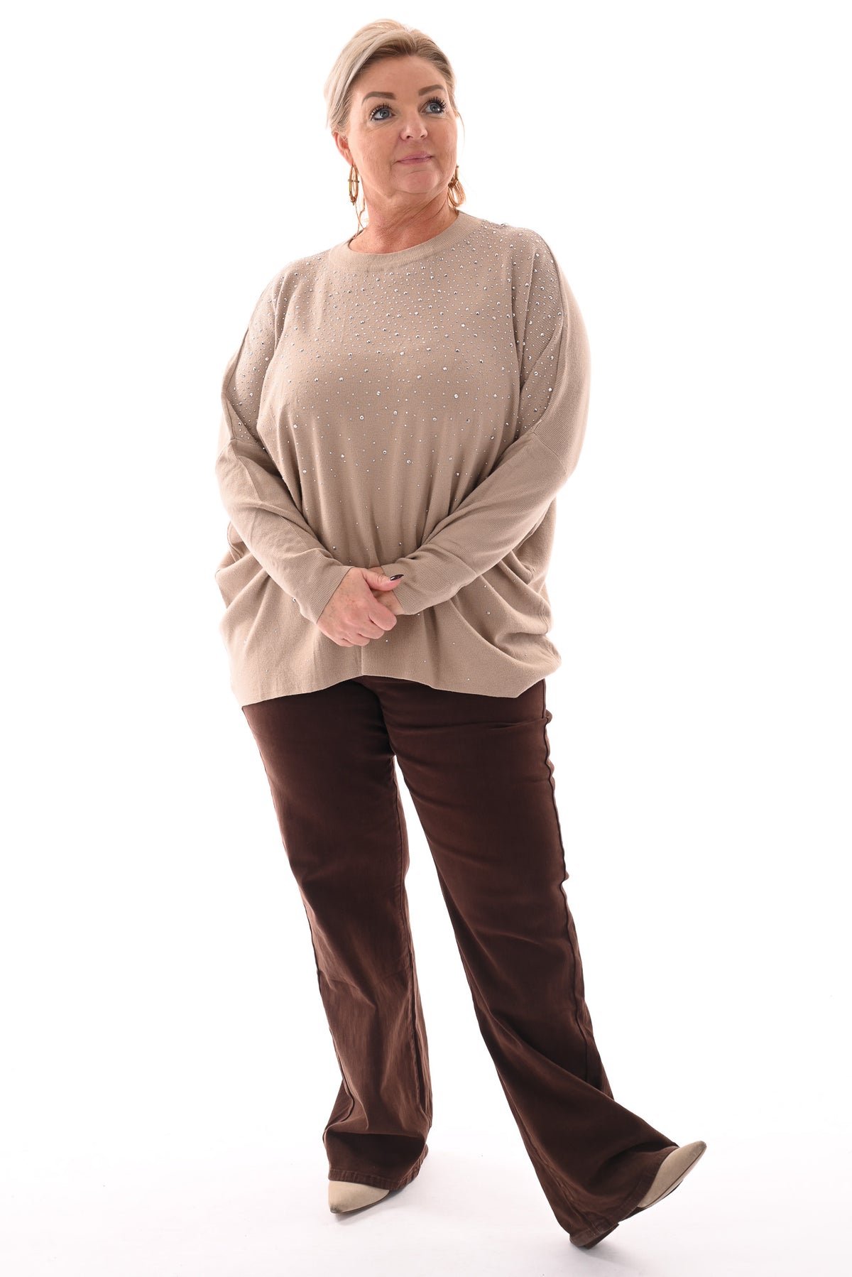 Trui met strassmix camel