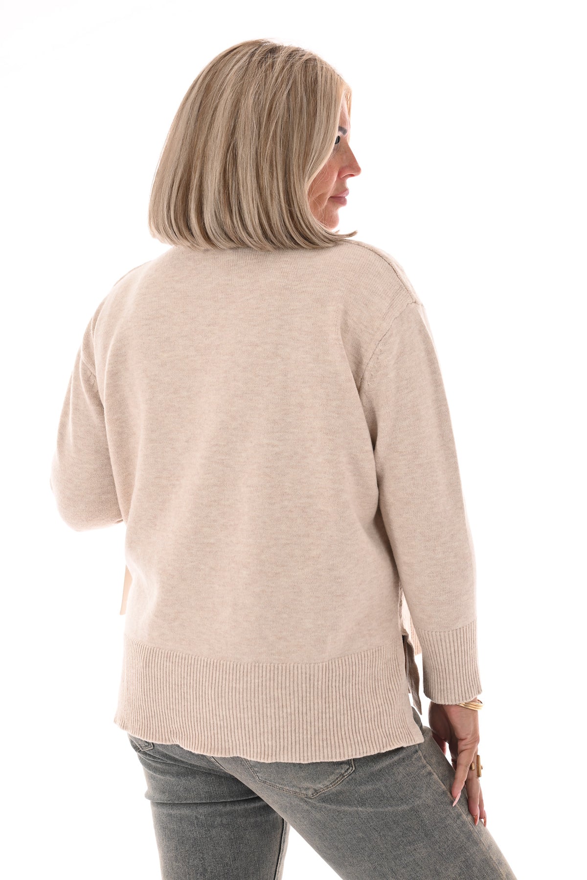 Trui kabels strass beige