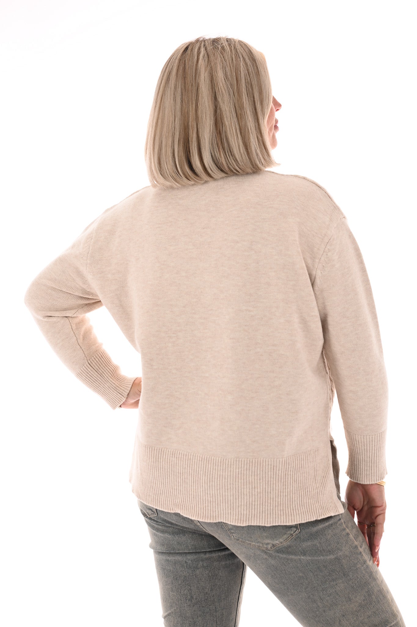 Trui kabels strass beige