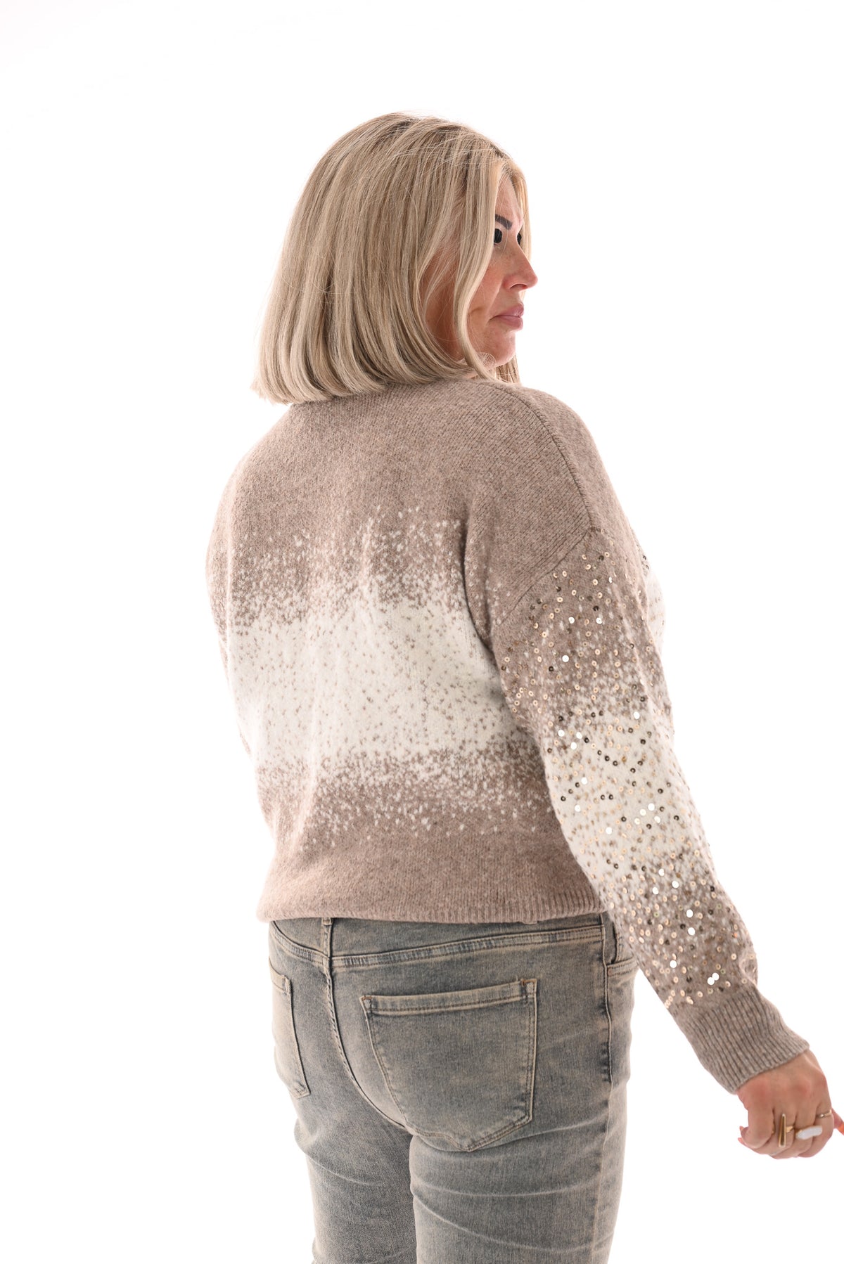 Trui overloop paillet beige