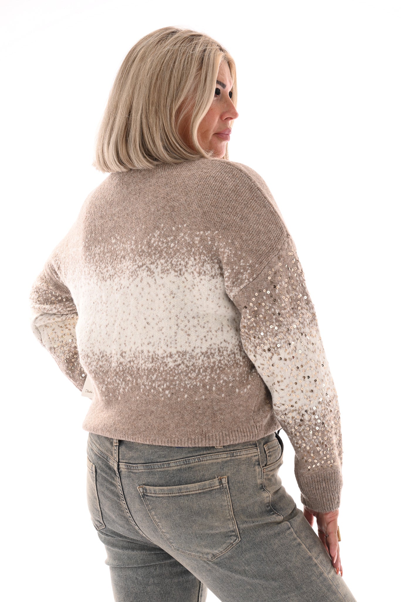 Trui overloop paillet beige