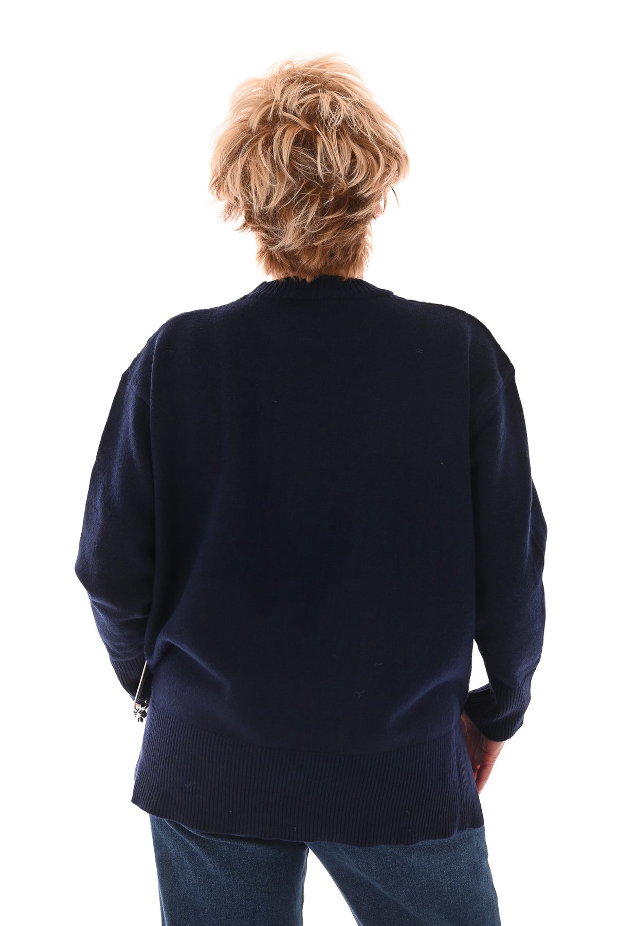 Trui kabels strass marineblauw