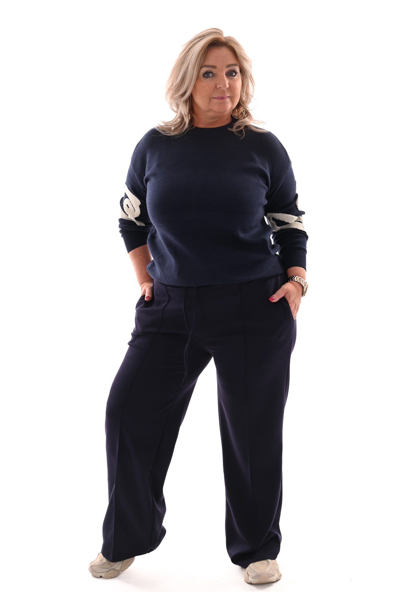 Joggings broek met elastieken band marineblauw