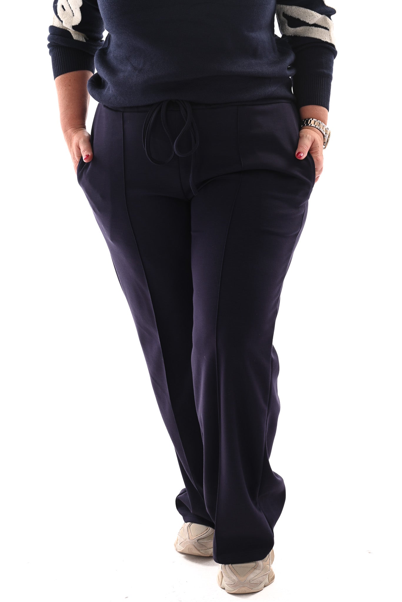 Joggings broek met elastieken band marineblauw
