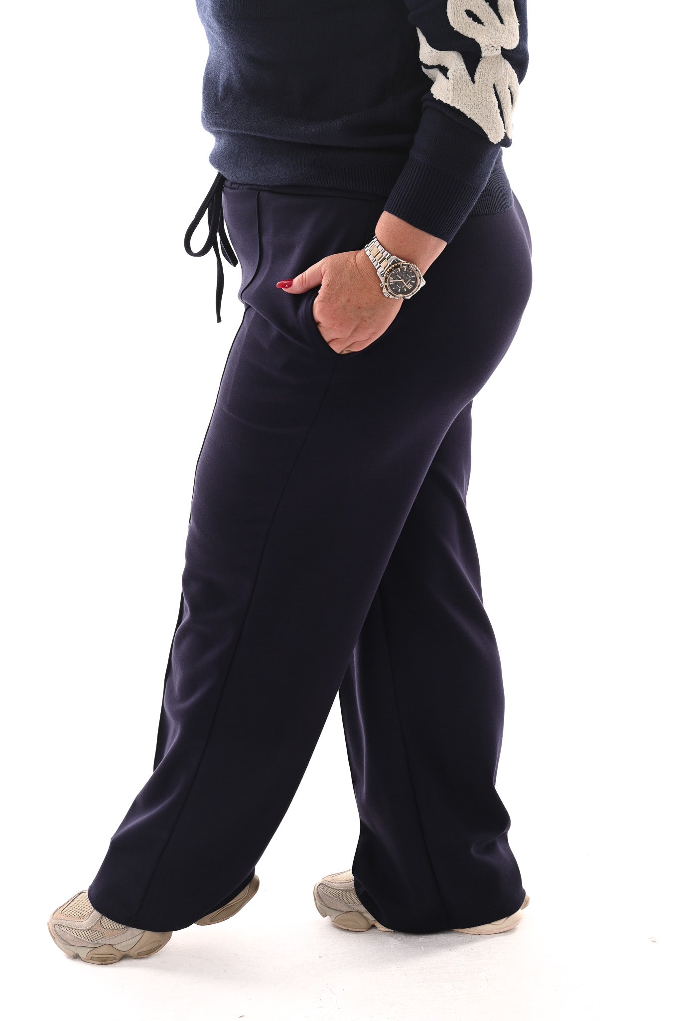 Joggings broek met elastieken band marineblauw