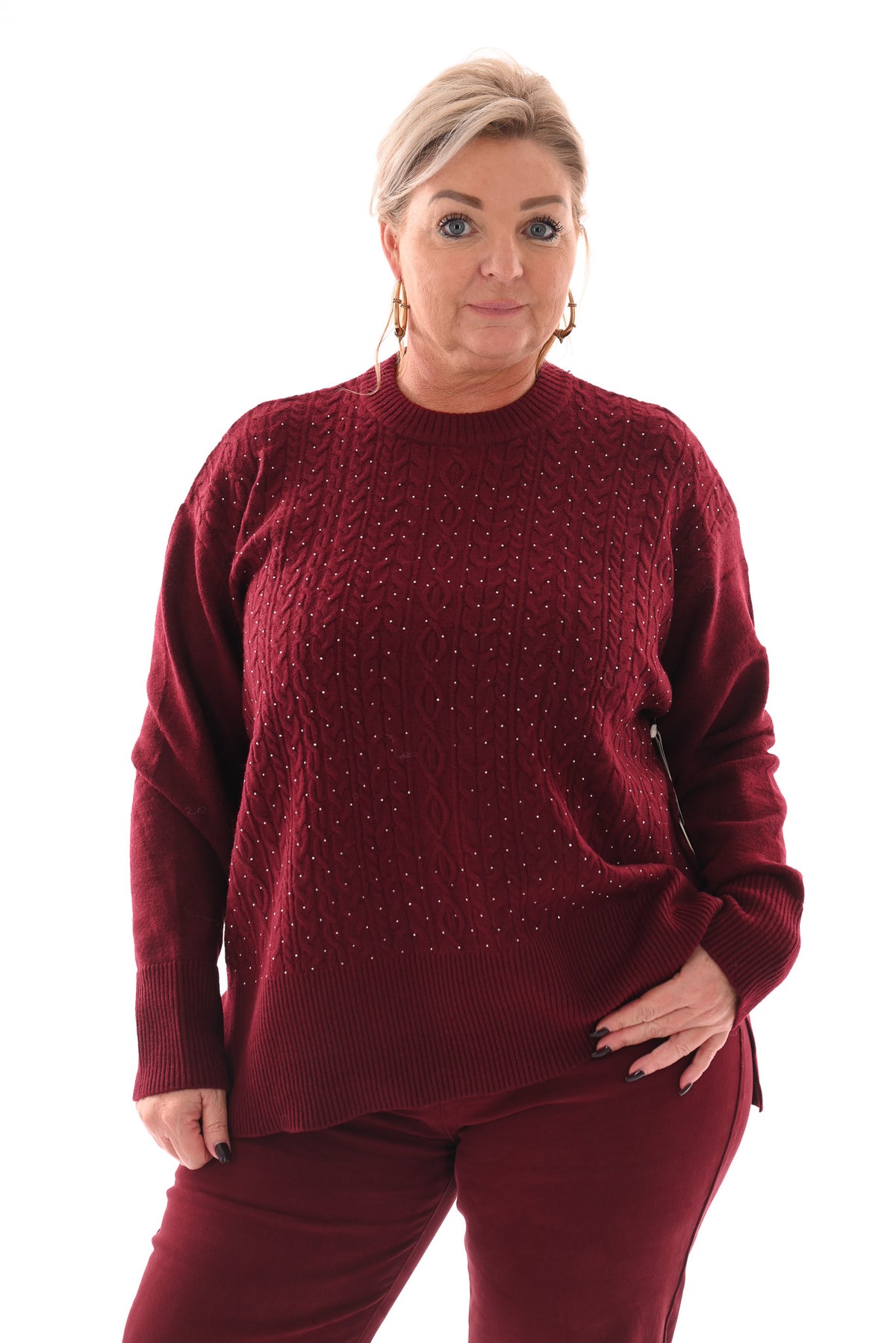 Trui kabels strass bordeaux
