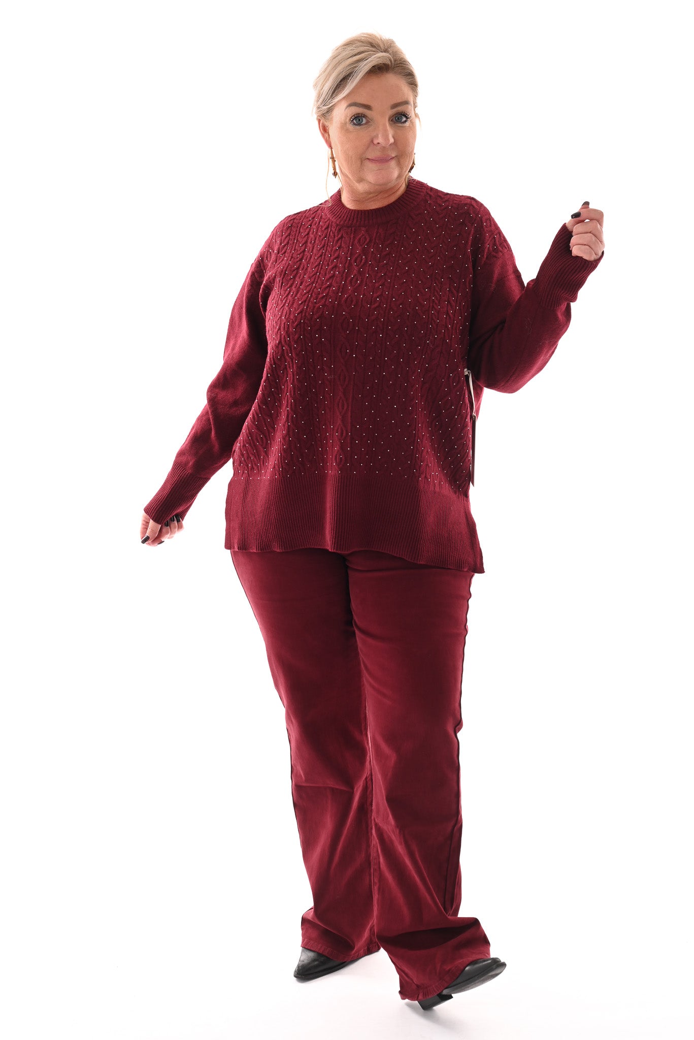 Trui kabels strass bordeaux