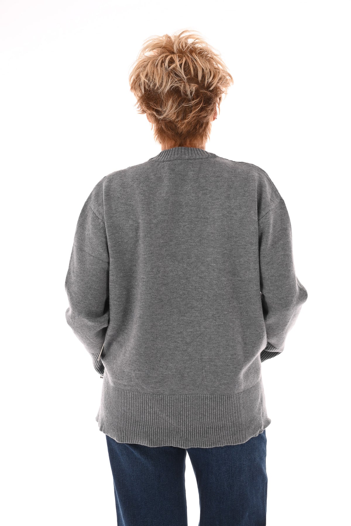 Trui kabels strass grijs