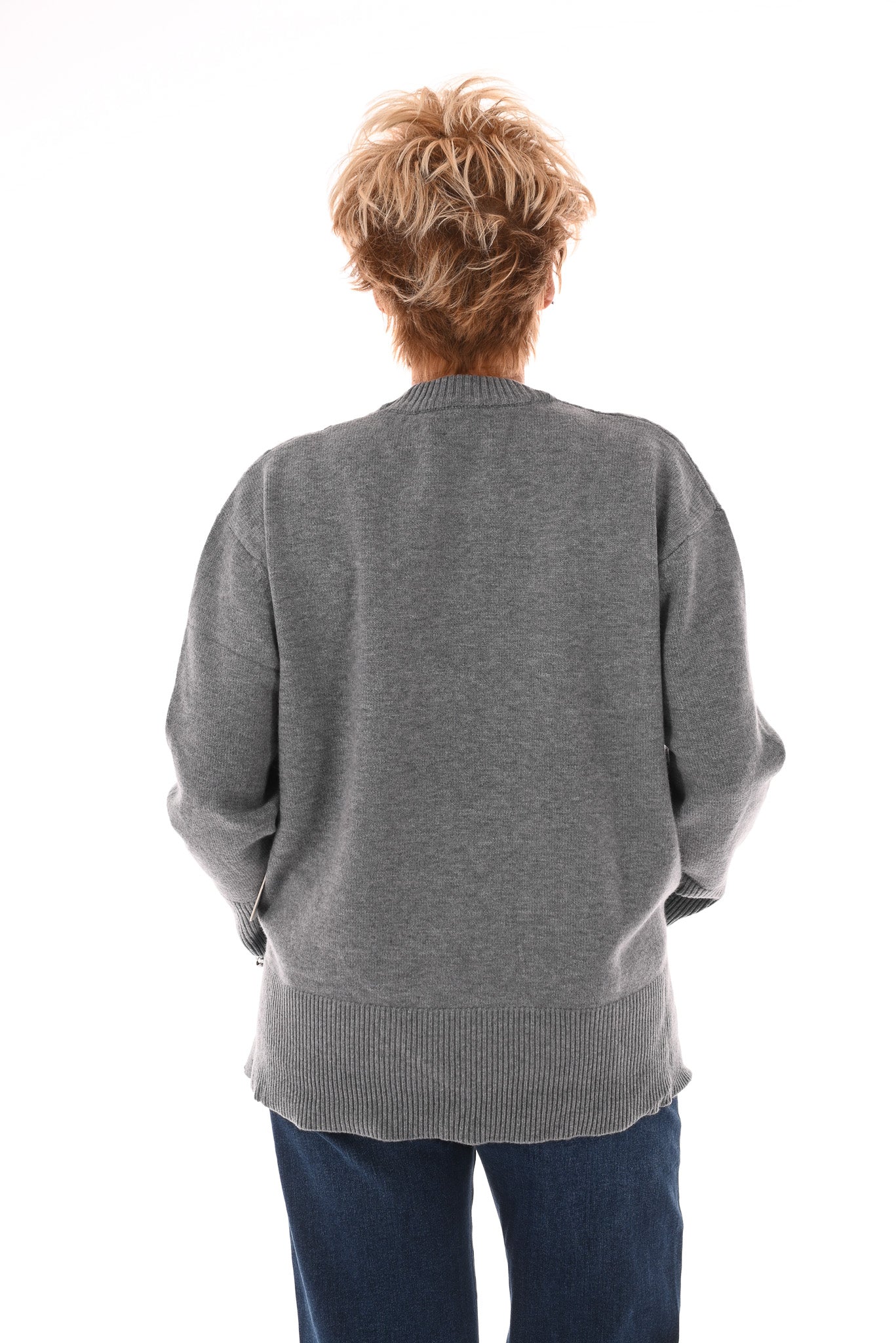 Trui kabels strass grijs