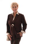 Blazer met ceintuur en gouden gesp donkerbruin