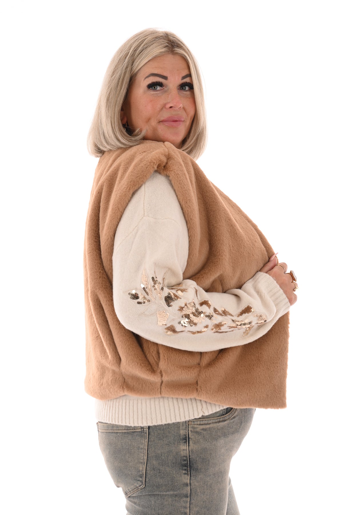 Gilet faux fur camel