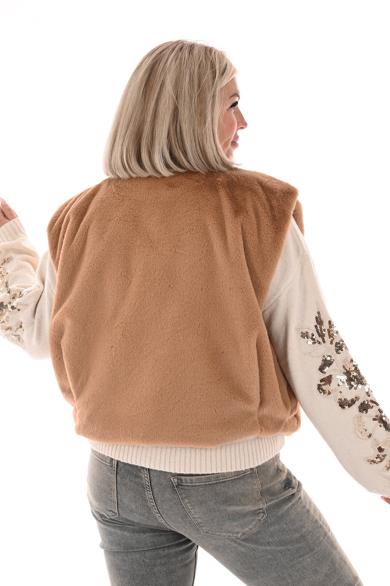 Gilet faux fur camel