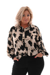 Blouse gevlekt met pofmouwen zwart/roomwit