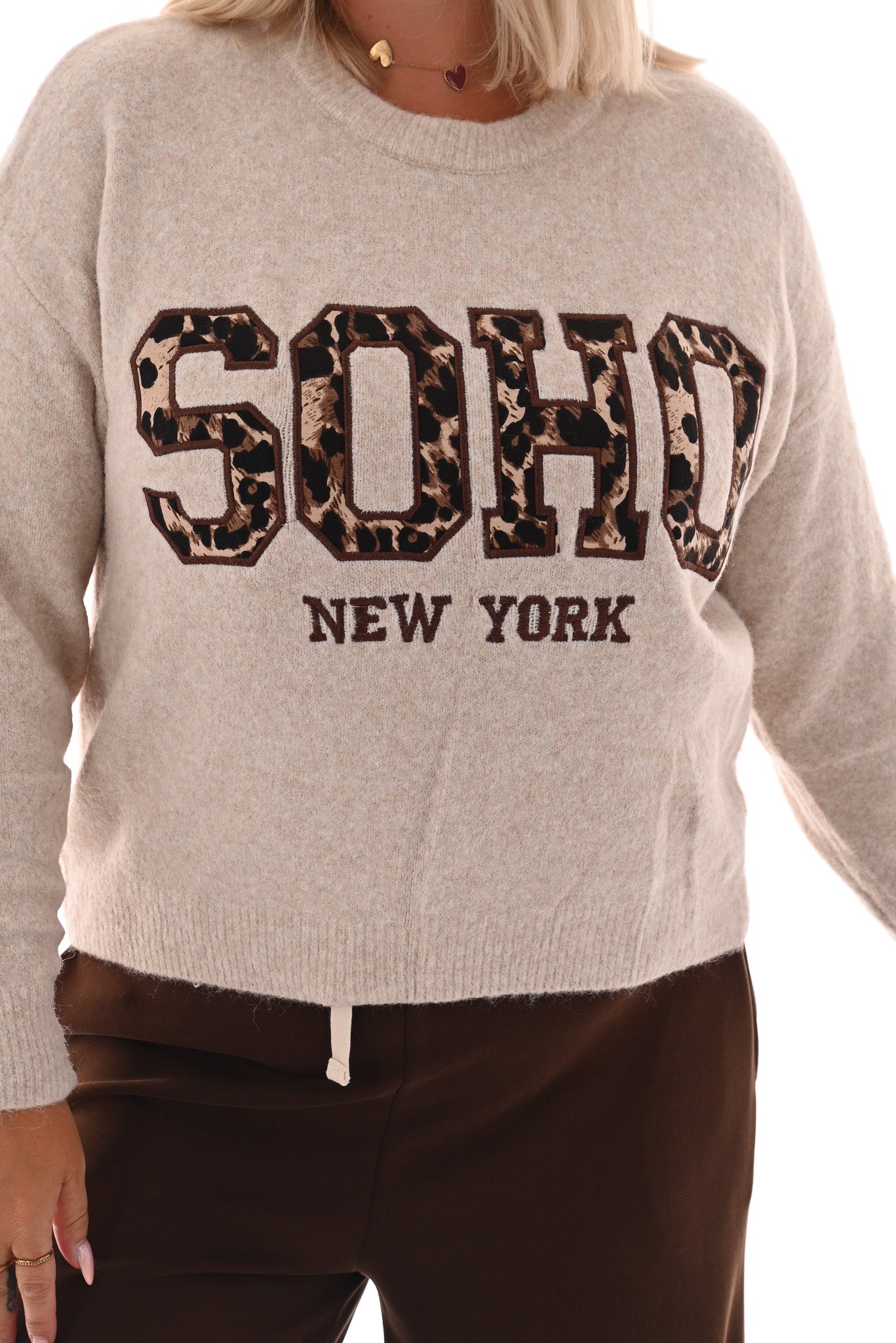 Fijn gebreide trui Soho panterprint beige