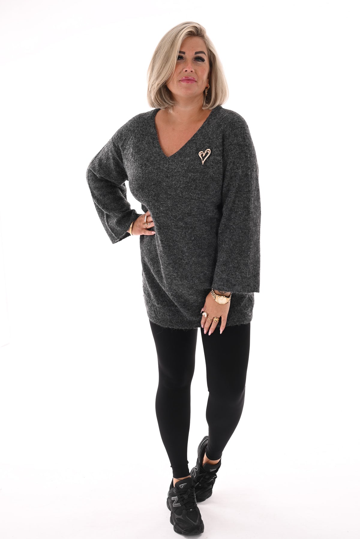 Trui v-hals donkergrijs