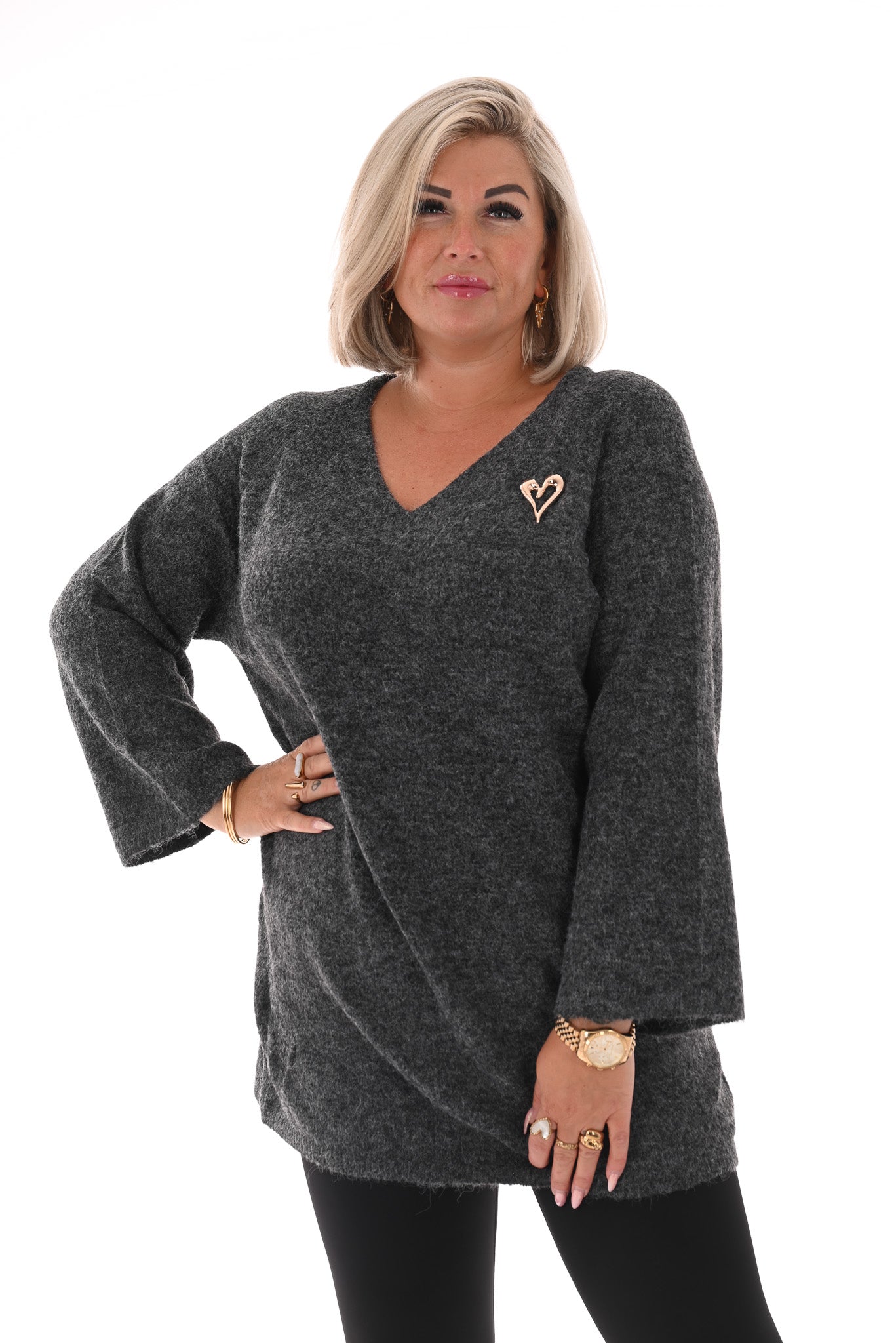 Trui v-hals donkergrijs