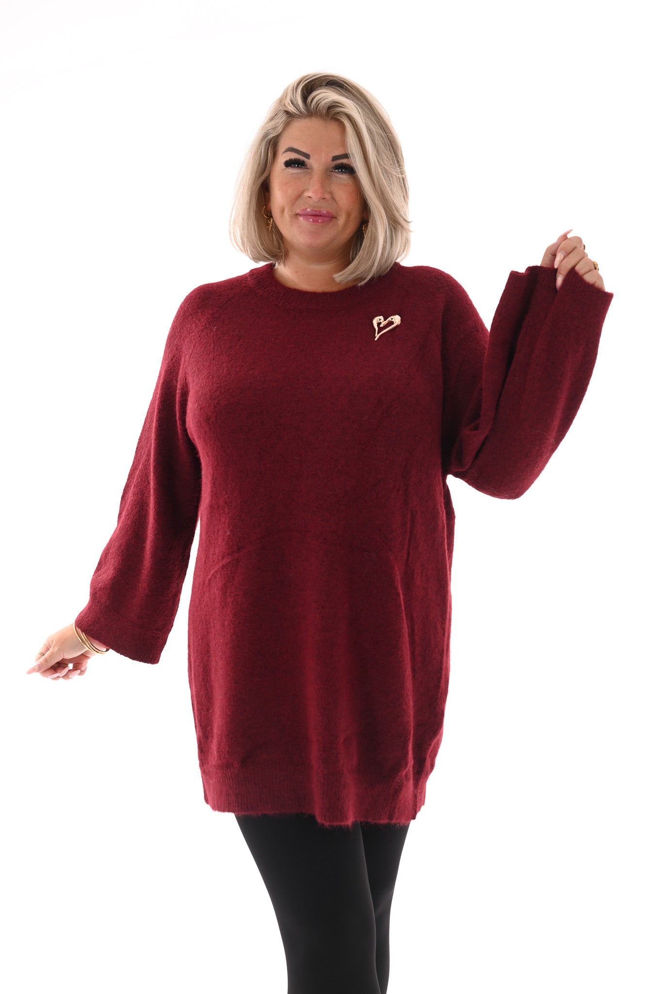 fijn gebreide trui met ronde hals bordeaux