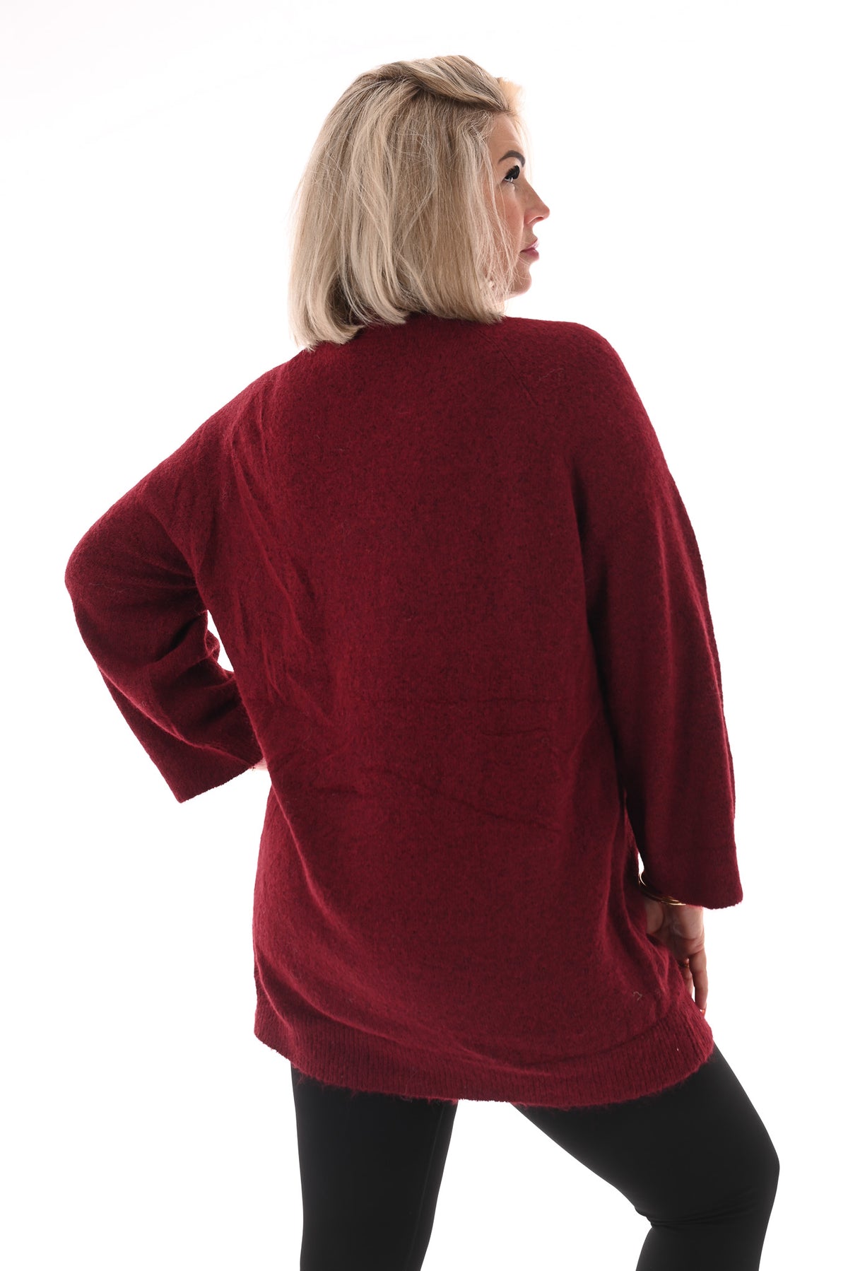 fijn gebreide trui met ronde hals bordeaux