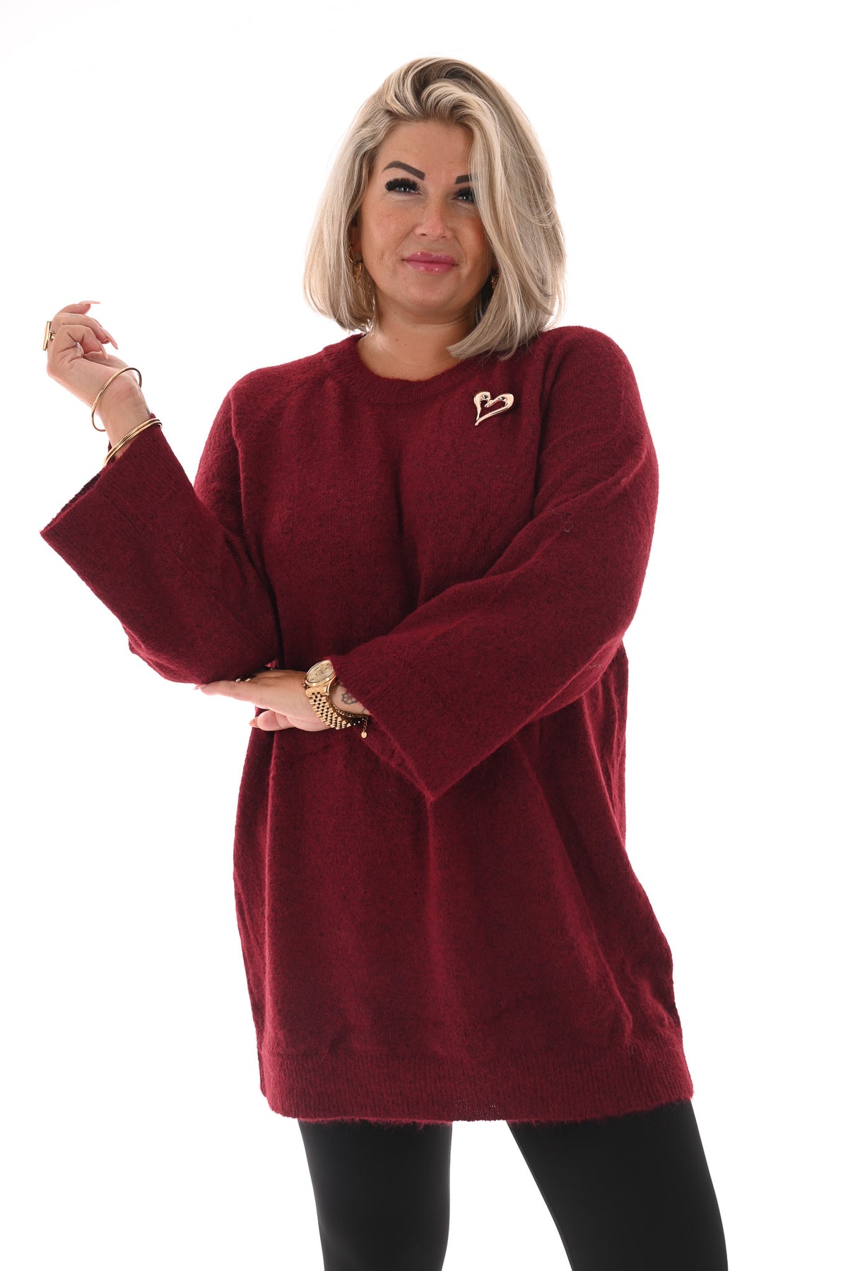 fijn gebreide trui met ronde hals bordeaux