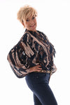 Blouse cirkels met ruffles marineblauw/beige