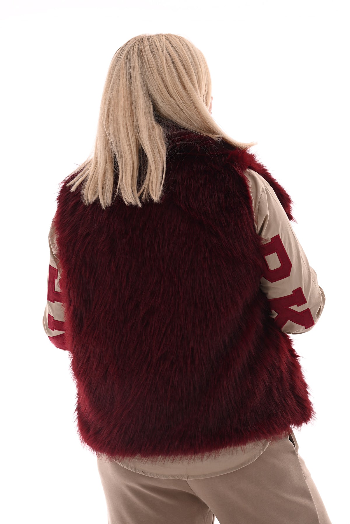 Faux fur bodywarmer met zakken bordeaux