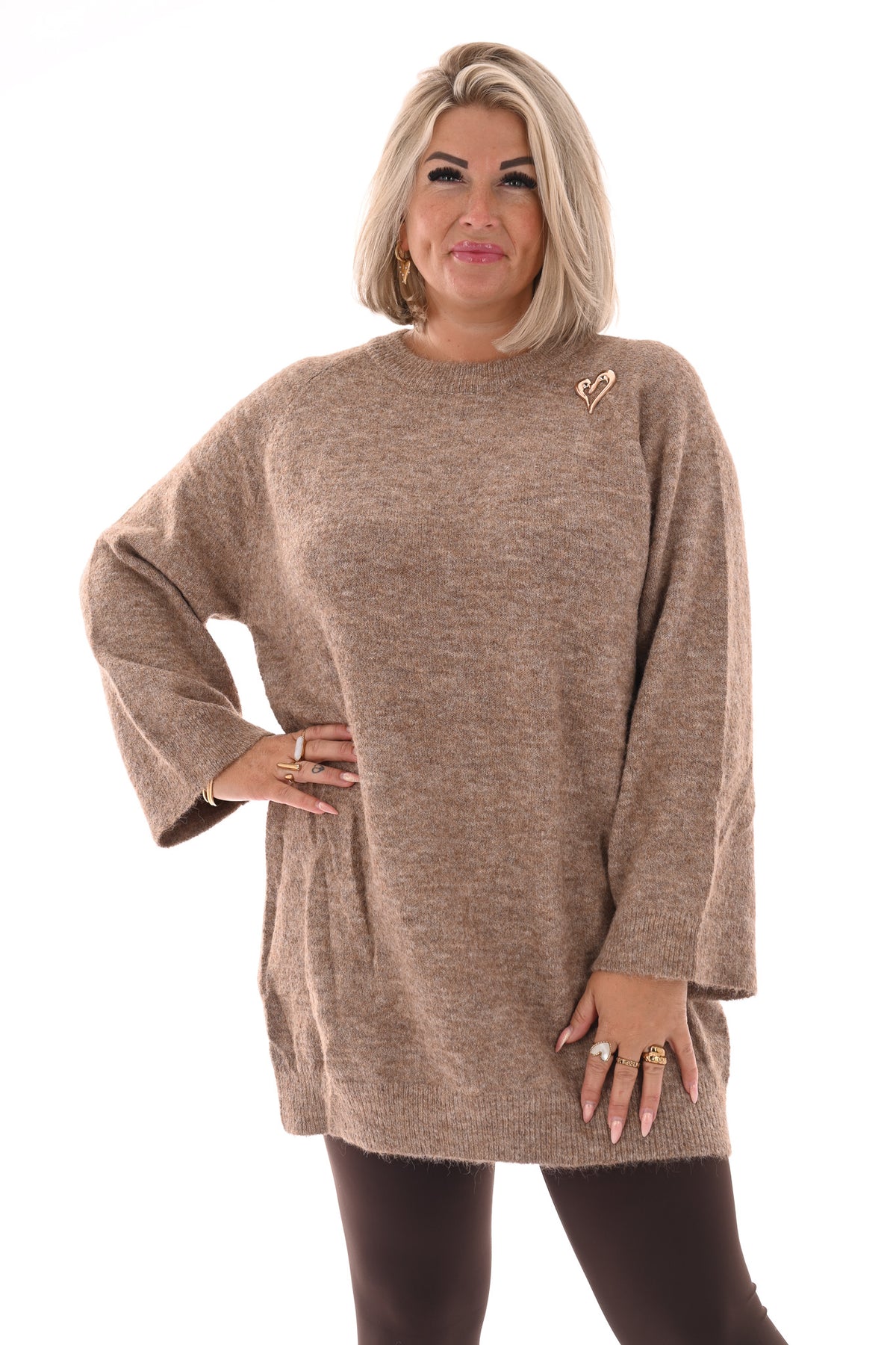 fijn gebreide trui met ronde hals camel