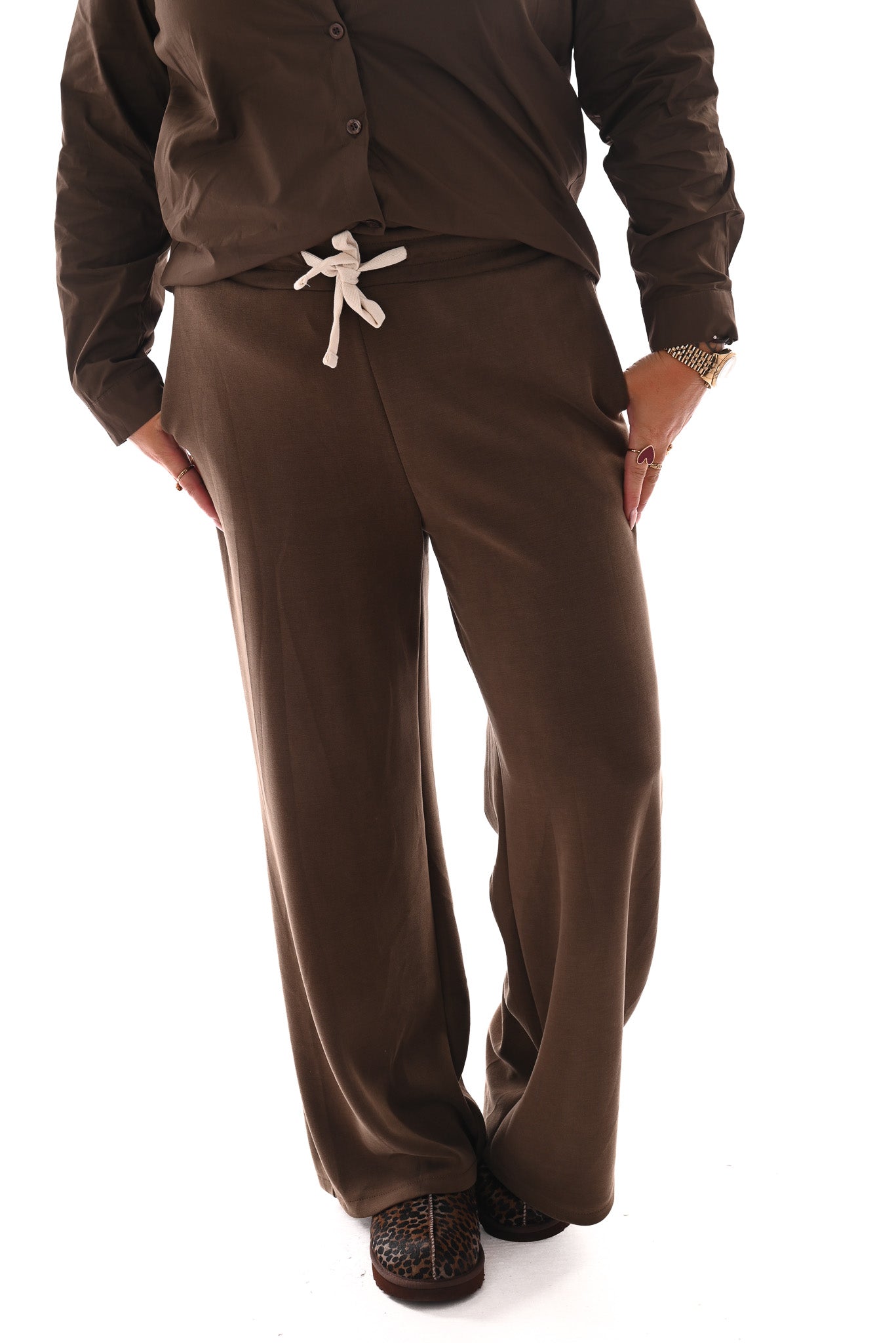 Wide leg joggingsbroek khaki