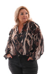 Blouse cirkels met ruffles zwart/bruin