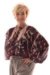 Blouse cirkels met ruffles aubergine/beige