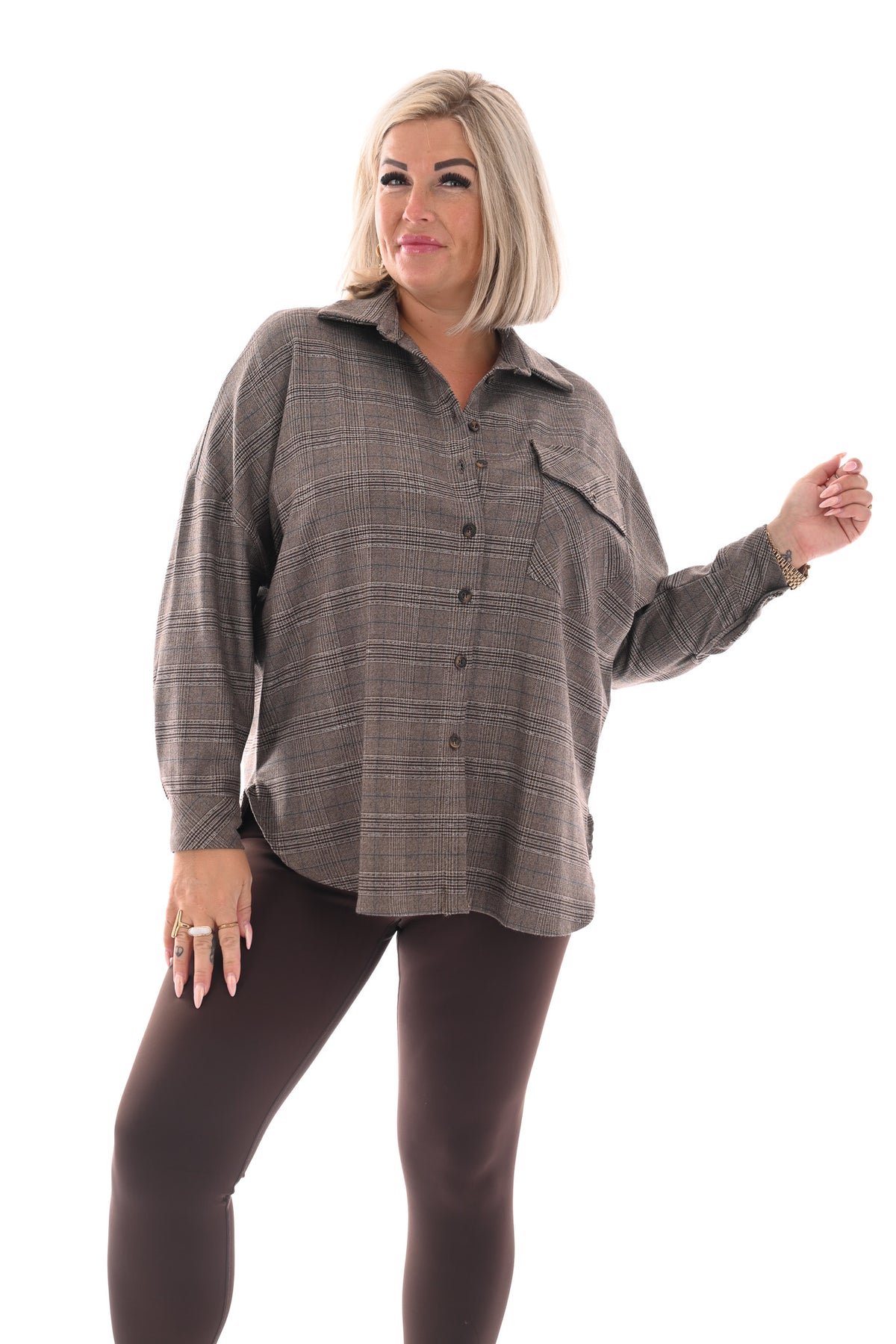 Blouse ruitprint bruin