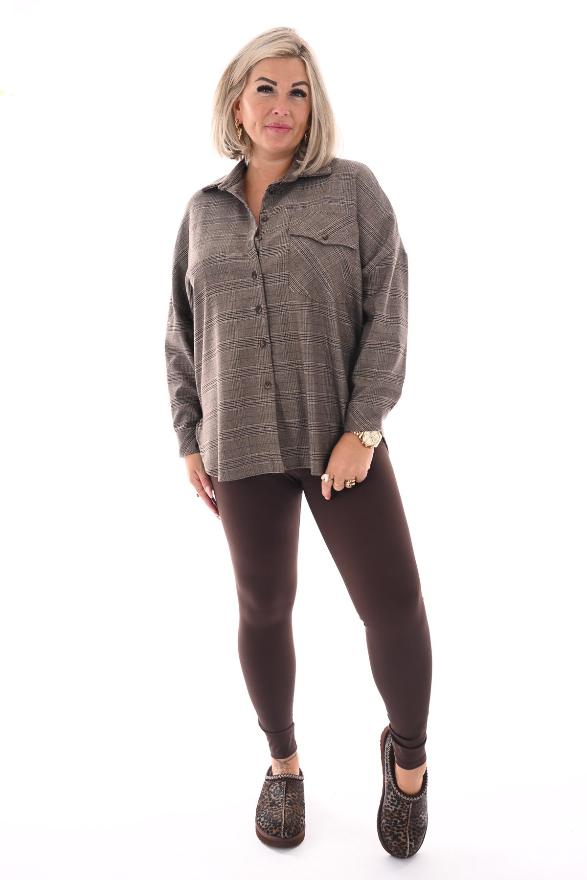 Blouse ruitprint bruin