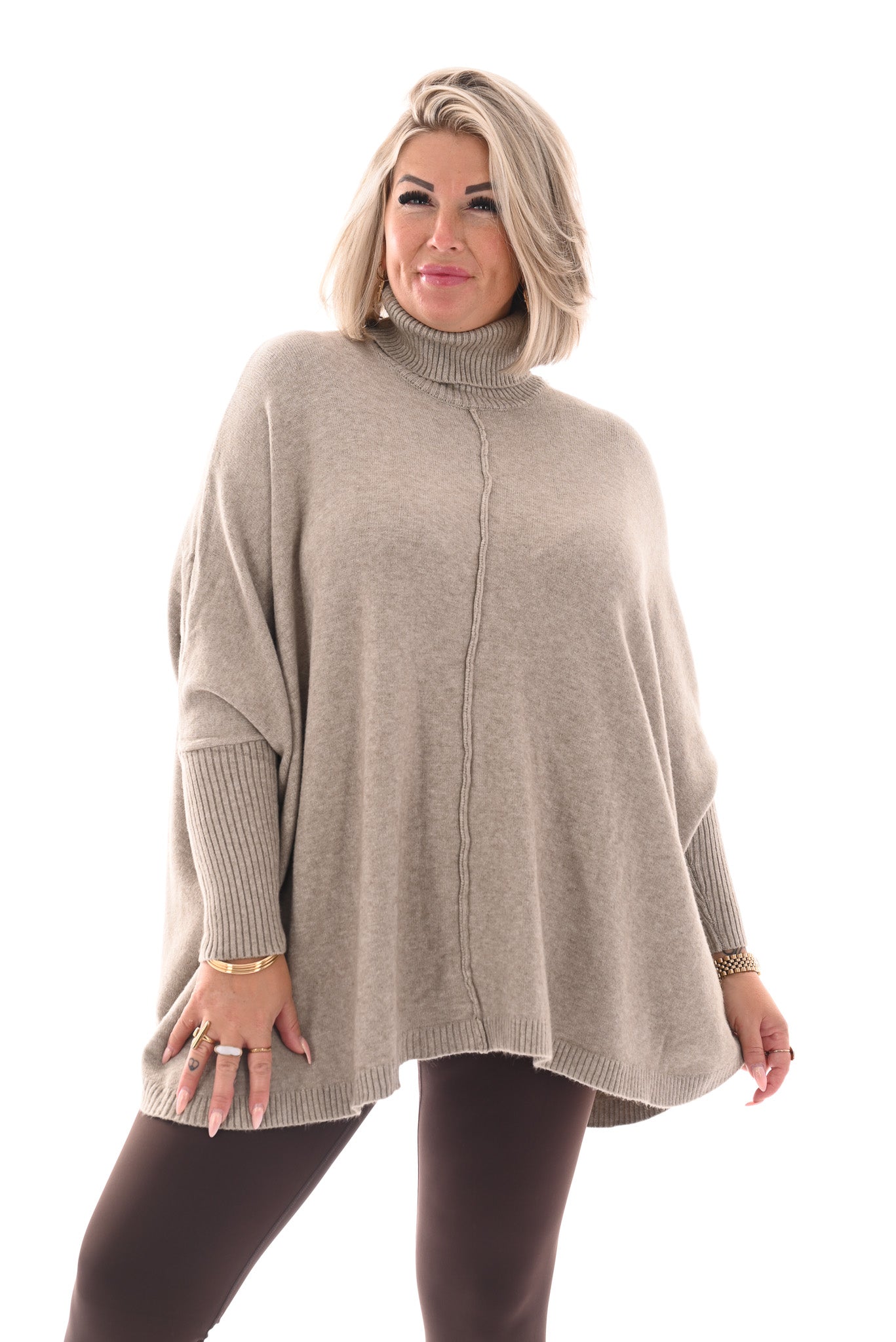 Tuniek met col en streep taupe
