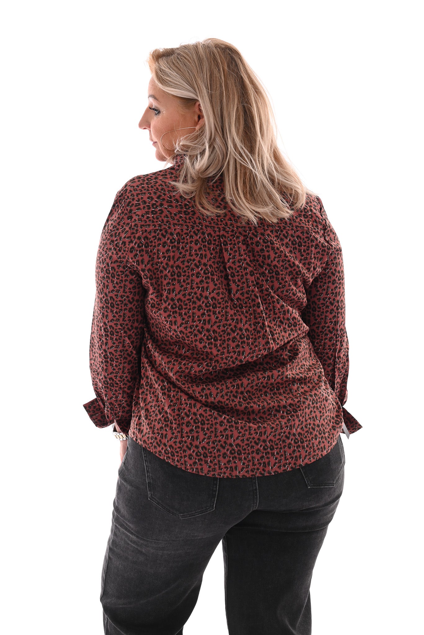 Blouse panterprint met glitter mauve