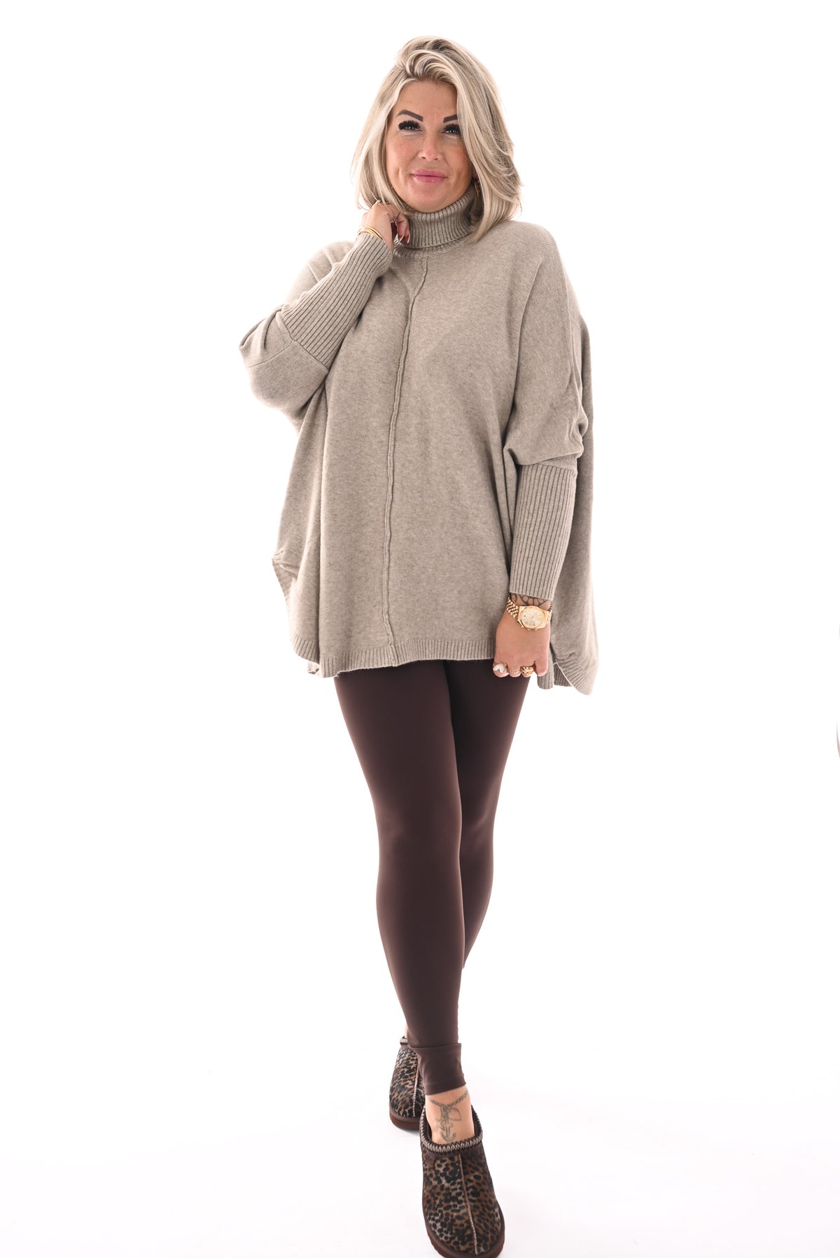 Tuniek met col en streep taupe