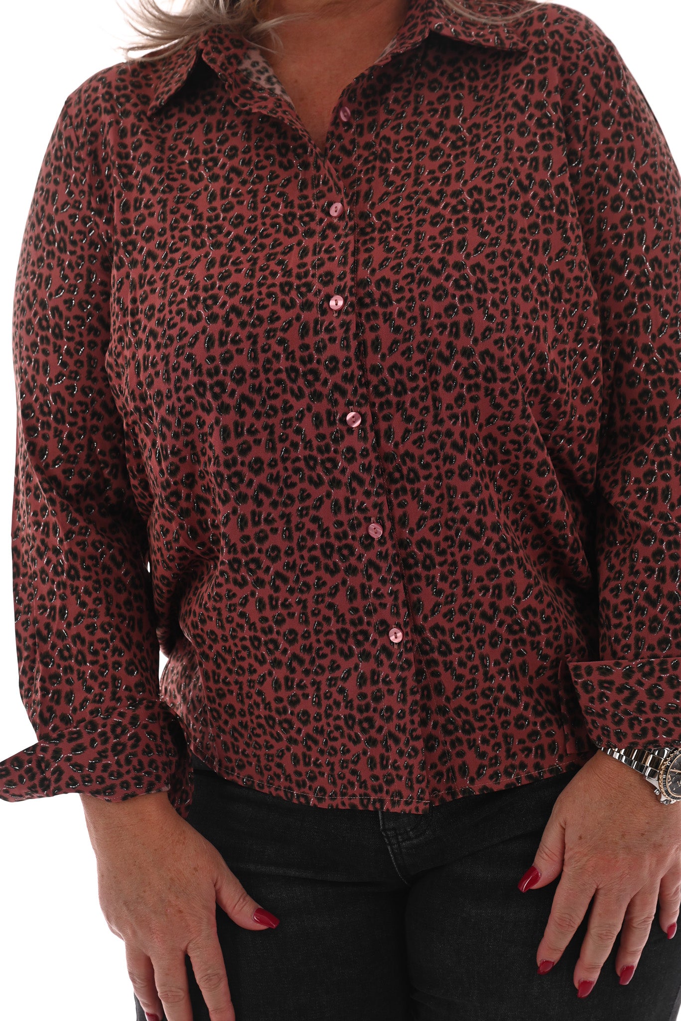 Blouse panterprint met glitter mauve