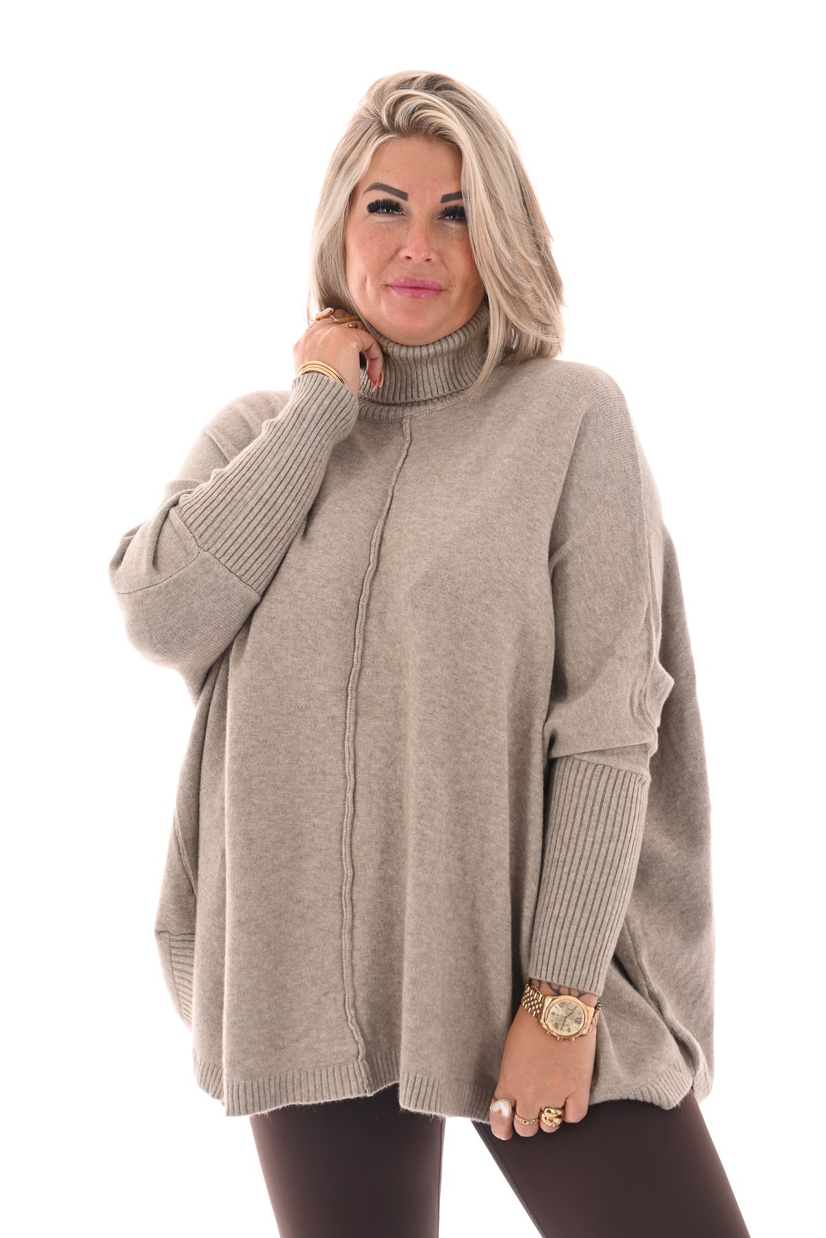 Tuniek met col en streep taupe