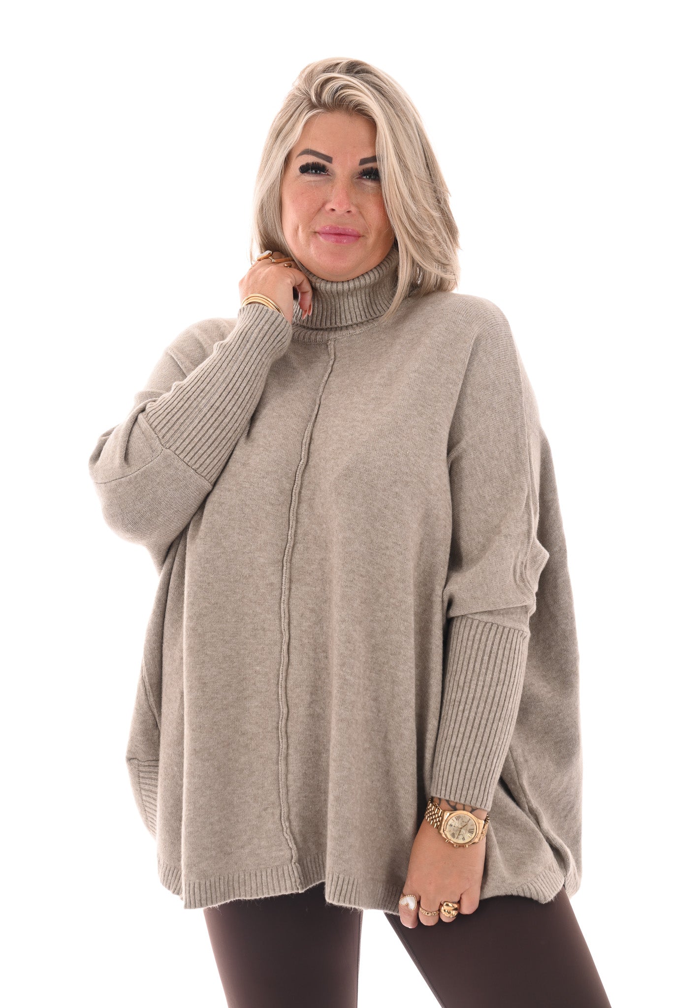 Tuniek met col en streep taupe