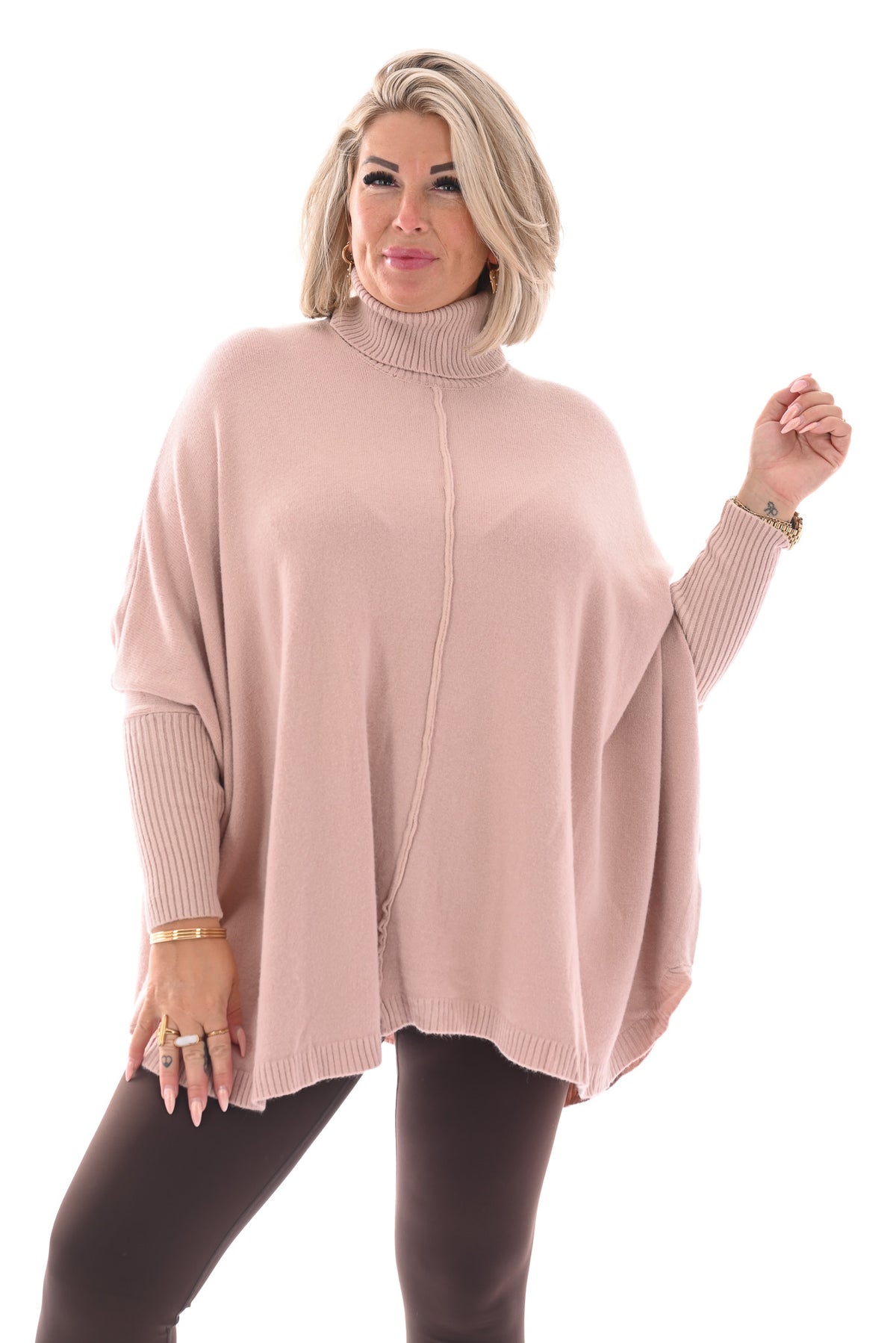 Tuniek met col en streep poederroze