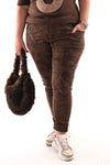 Stretchbroek bloemenprint bruin