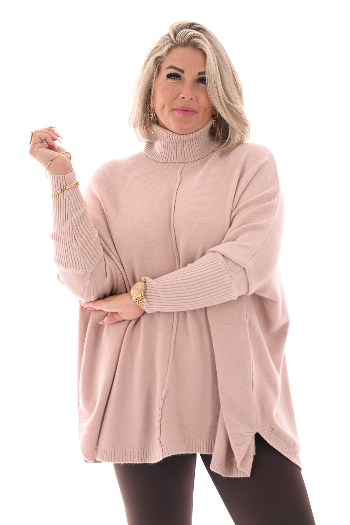 Tuniek met col en streep poederroze