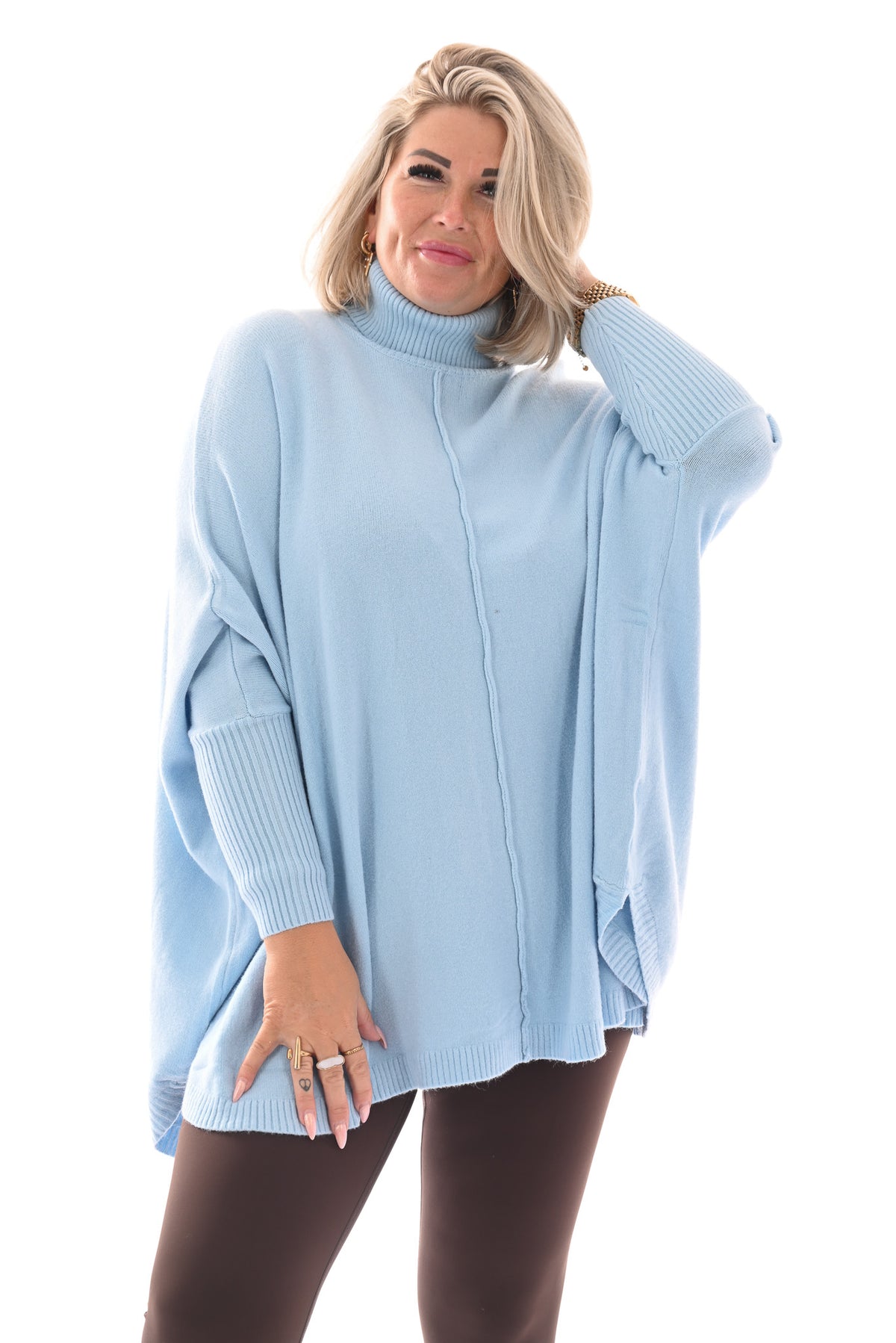 Tuniek met col en streep lichtblauw
