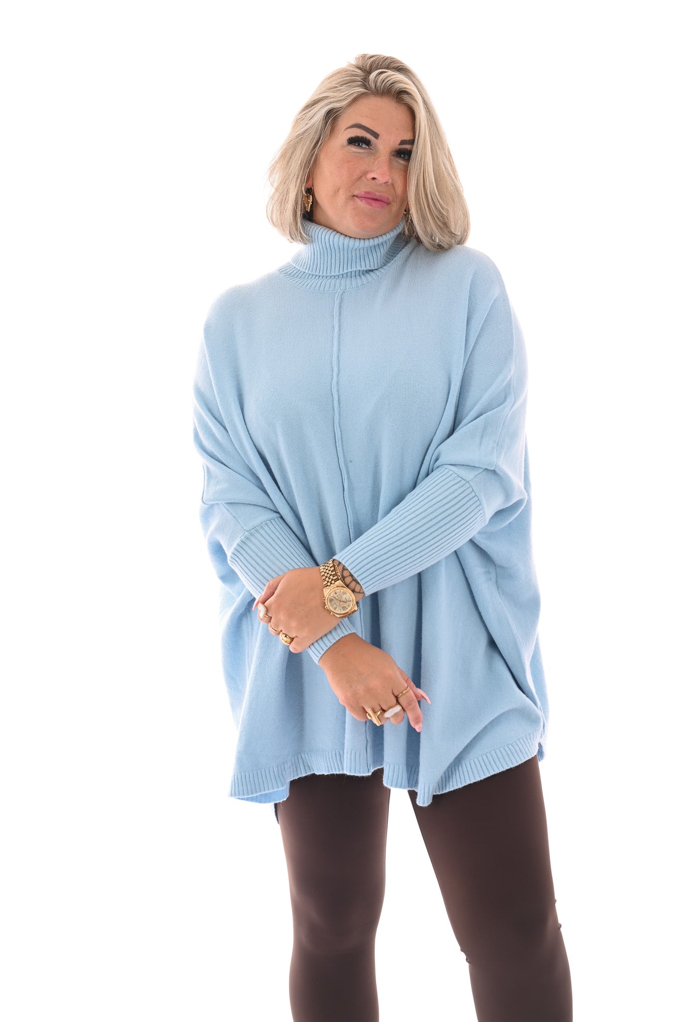 Tuniek met col en streep lichtblauw