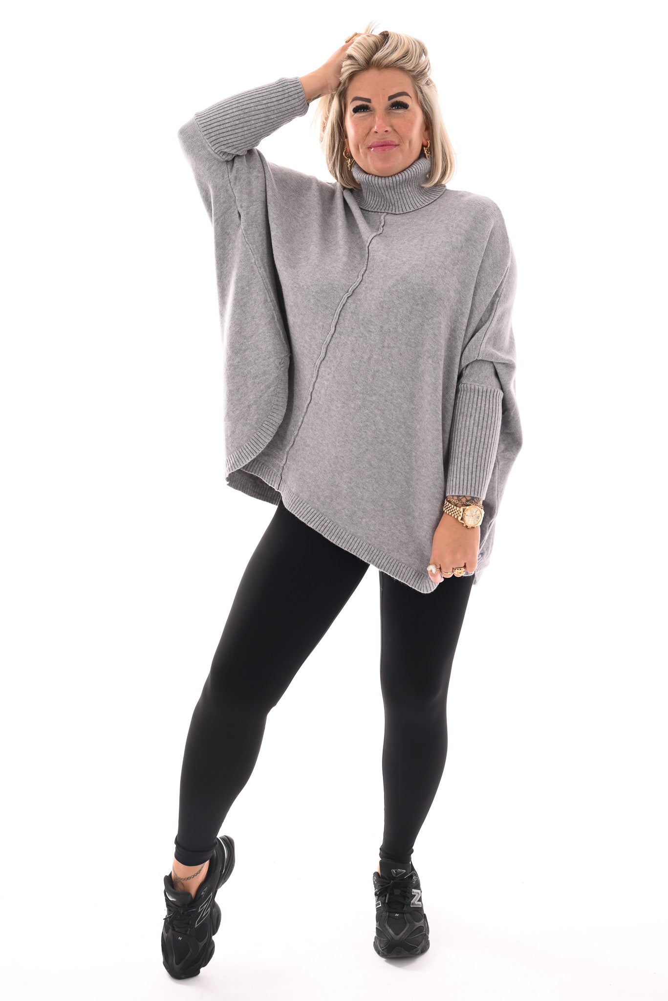 Tuniek met col en streep grijs